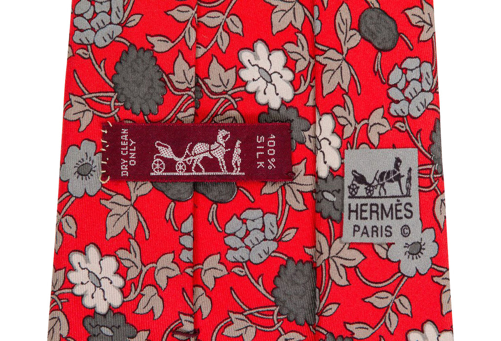 Hermès Red & Gray Flowers Tie
