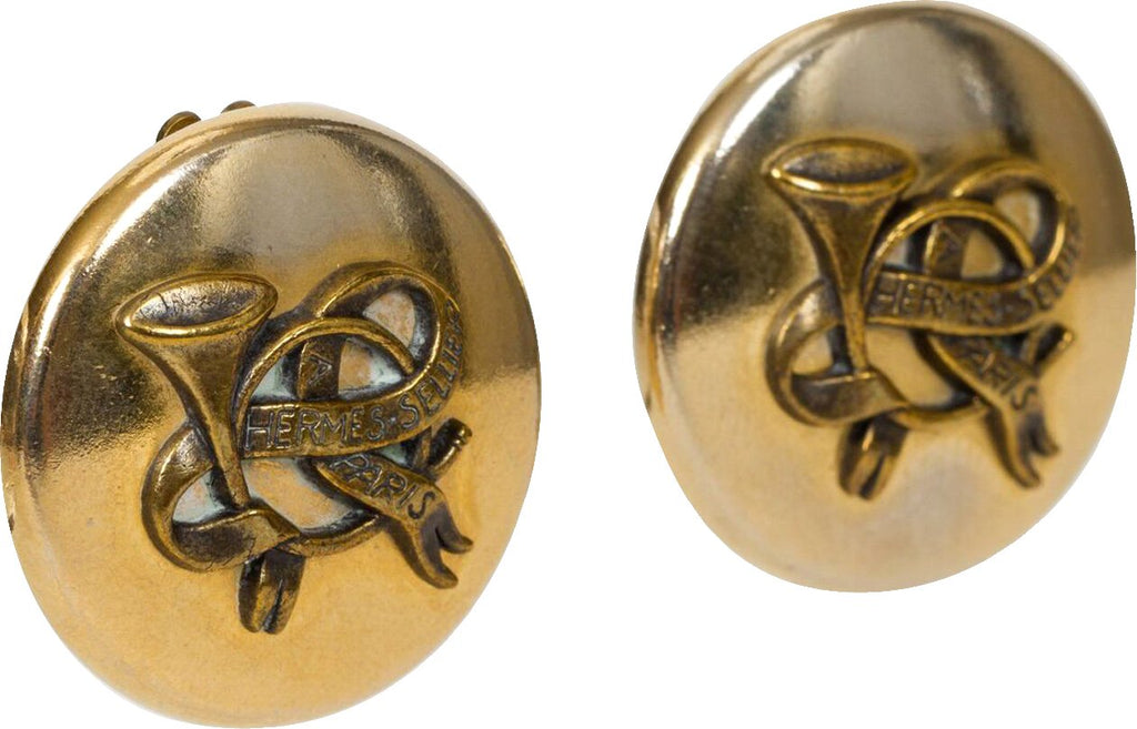 Hermès Gold Cornucopia Clip Earrings