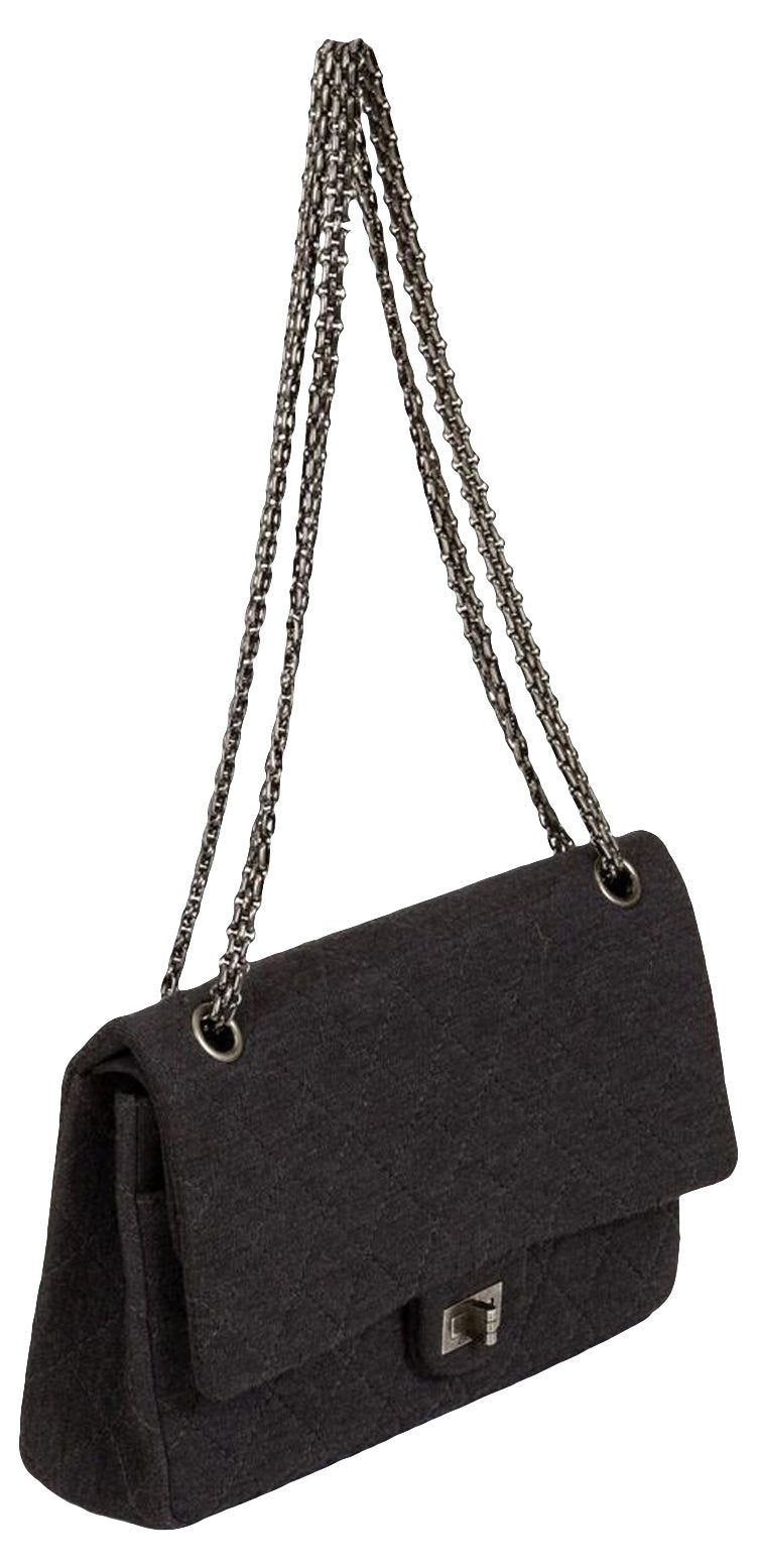 Chanel Gray Jersey Double Flap Bag - Vintage Lux