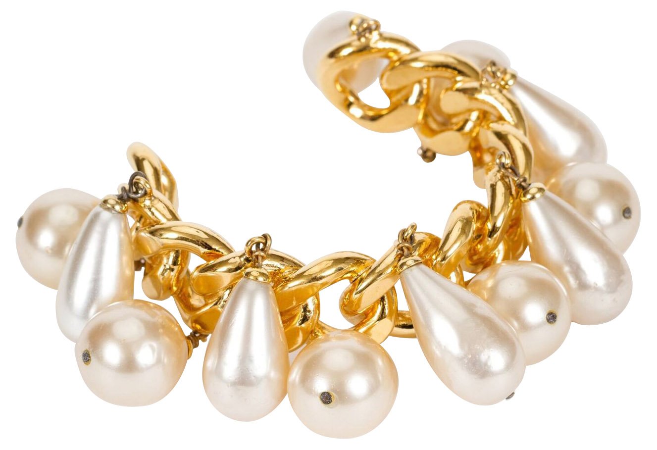 1980s Chanel Pearl Charm Chain Cuff - Vintage Lux