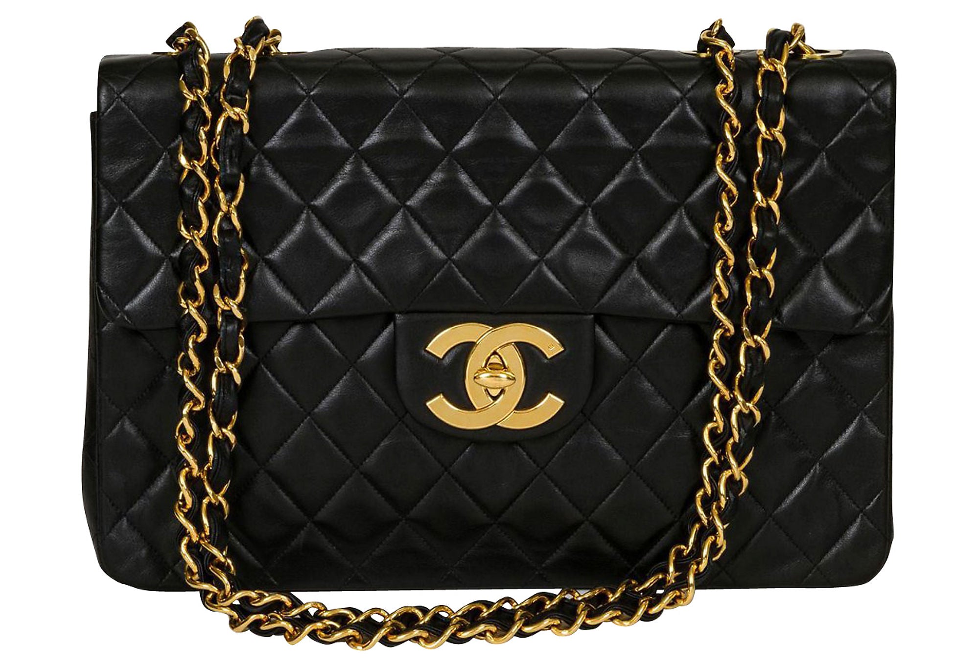 Chanel Black Lambskin Maxi Flap Bag - Vintage Lux