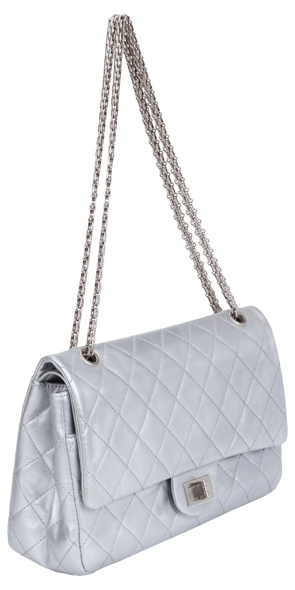 Chanel Jumbo Flap Quilted Leather Shoulder Bag Metallic Silver
