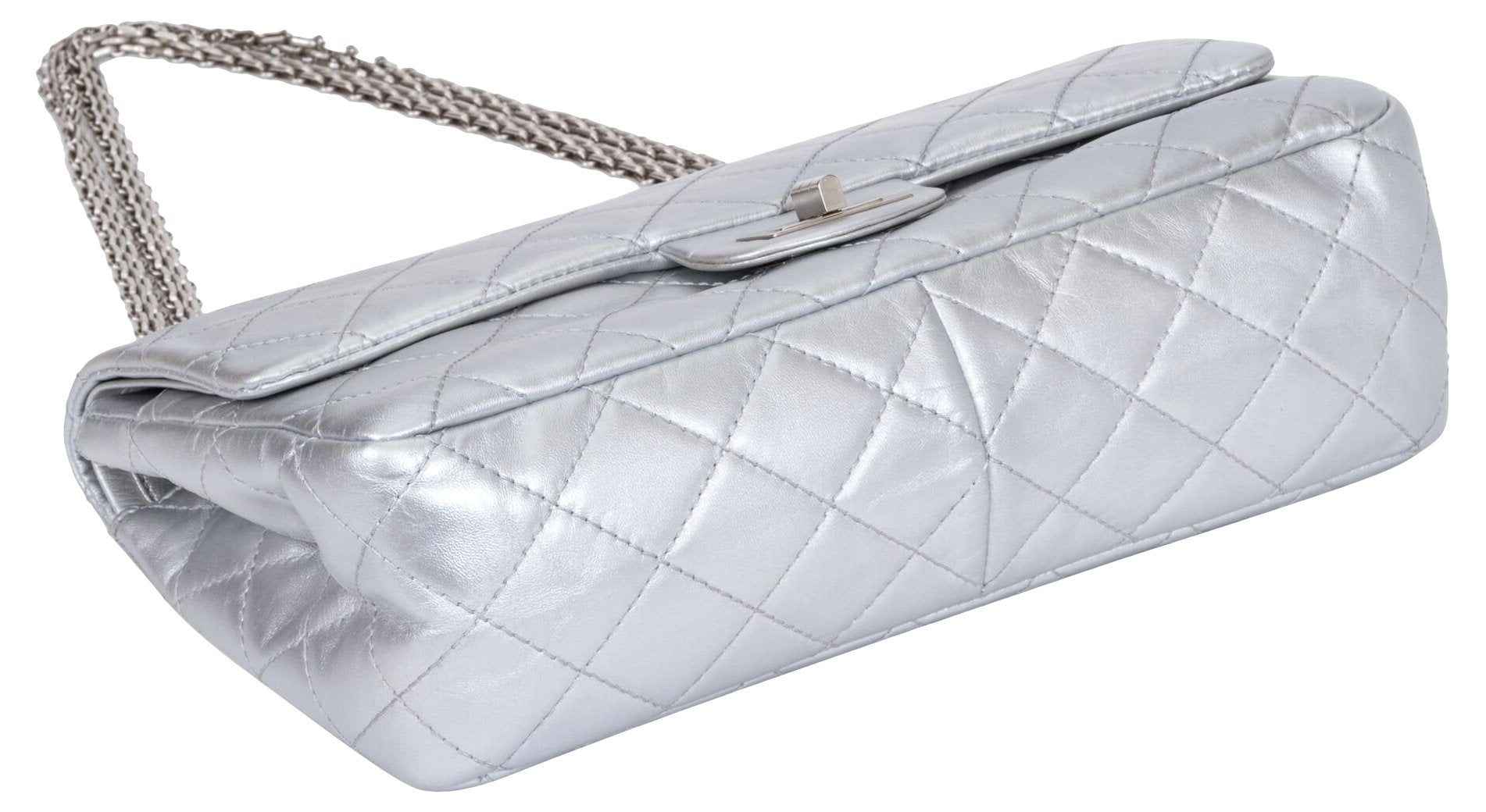 Chanel Silver Metallic Quilted Lambskin Jumbo Classic Double Flap Bag