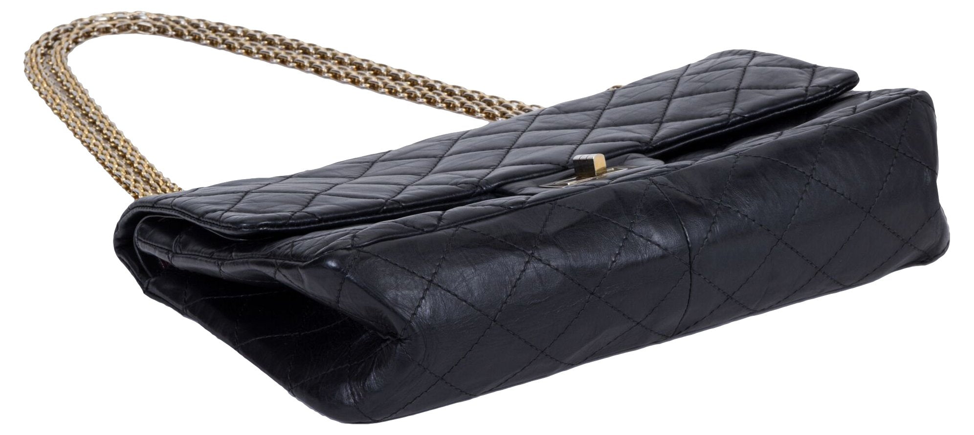 Chanel 2.55 Caviar Medium Classic Double Flap Bag - black/gold