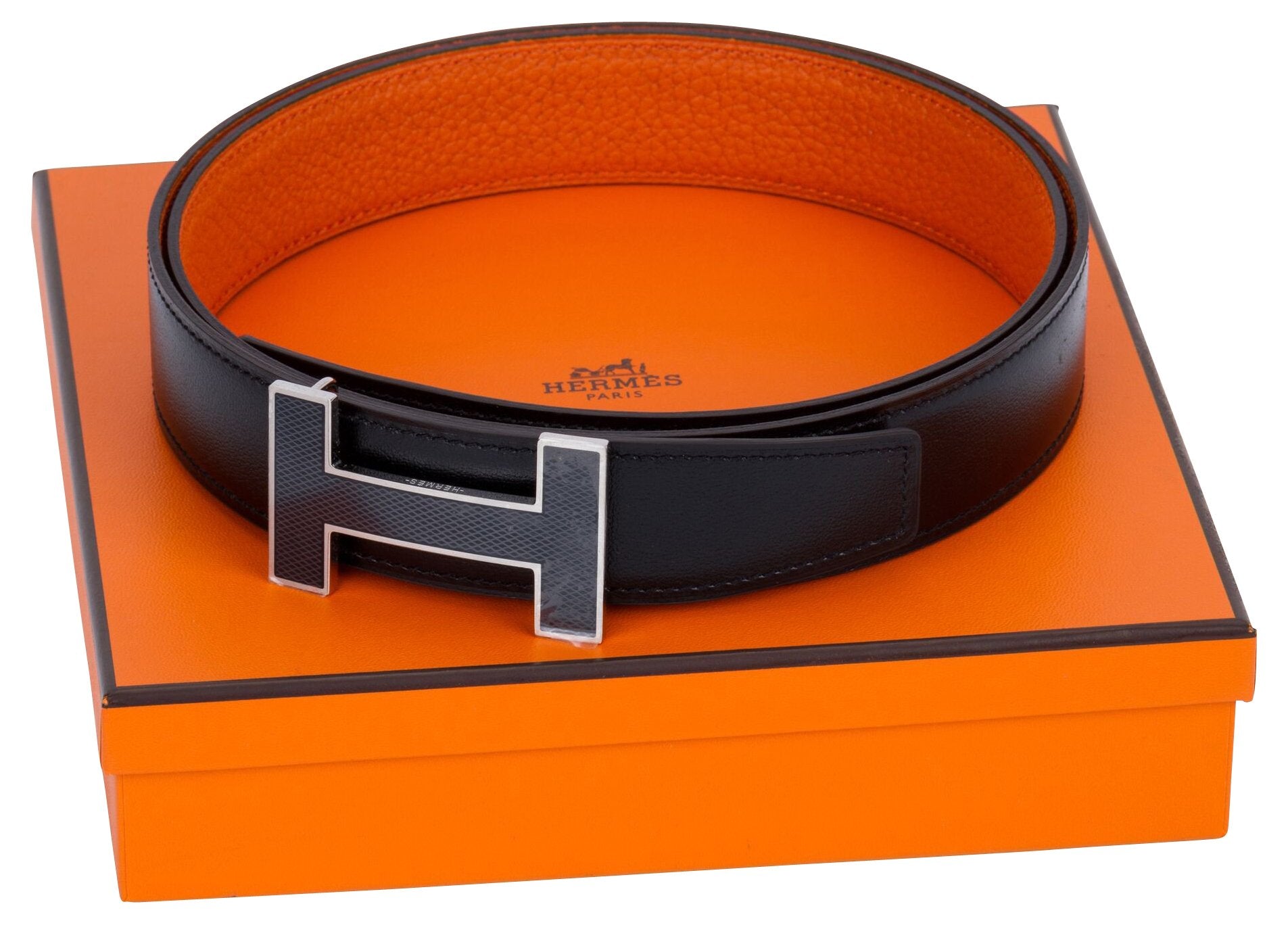 Hermès Black & Orange Unisex H Belt - Vintage Lux
