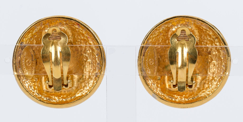 Chanel Gold Shield Clip Earrings