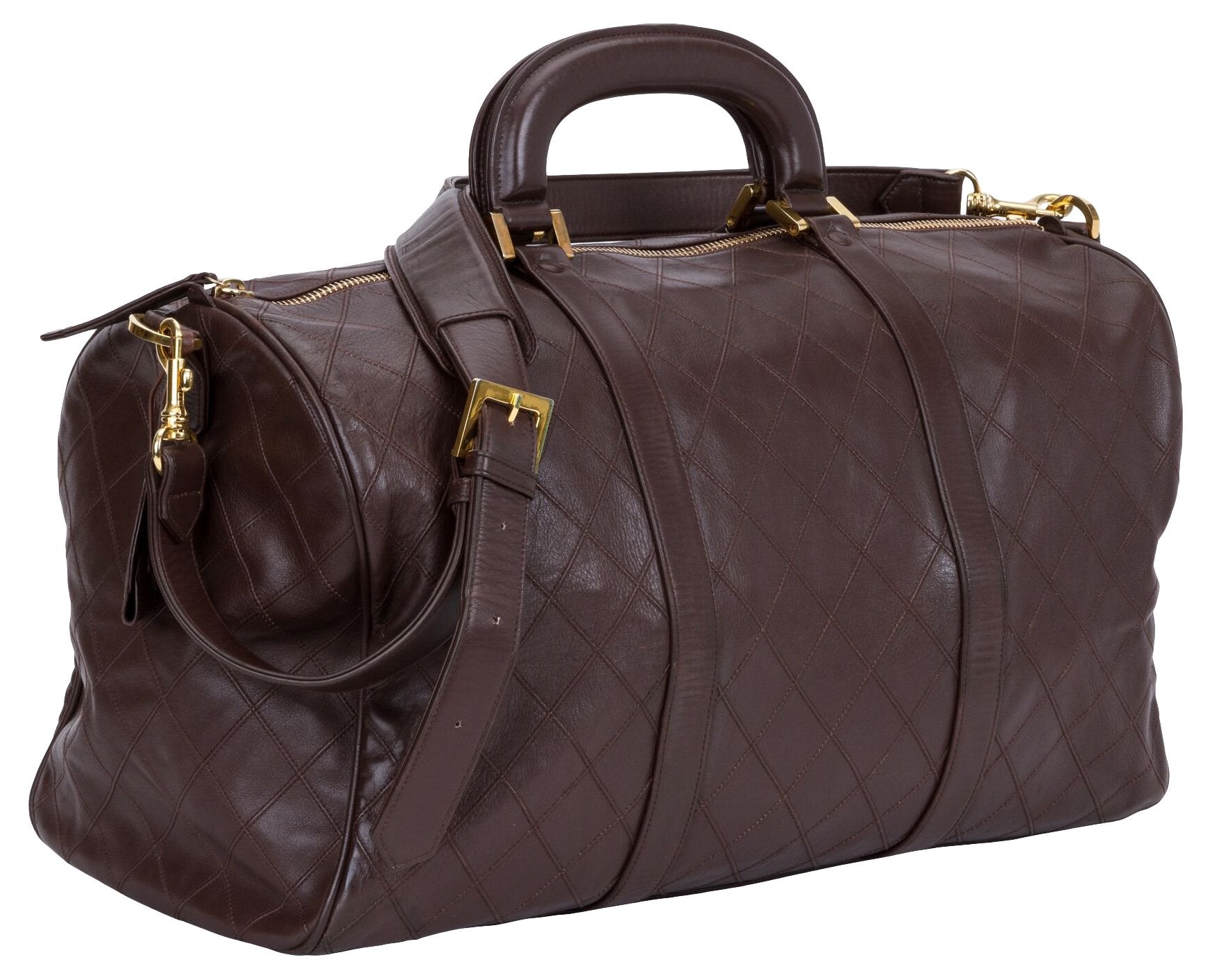 Chanel Brown Diamond Quilted Duffel Bag - Vintage Lux