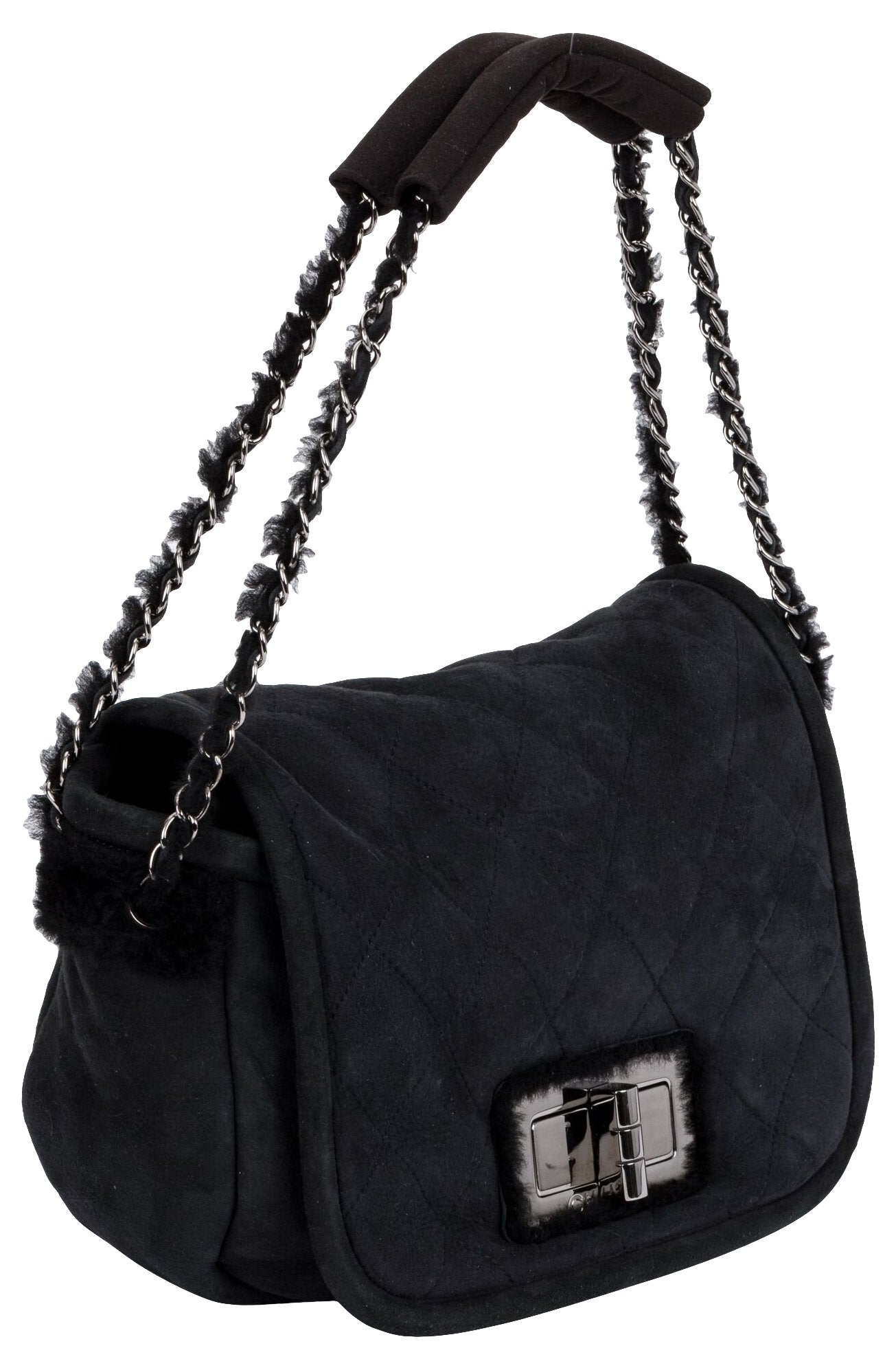 Chanel Black Shearling Shoulder Bag