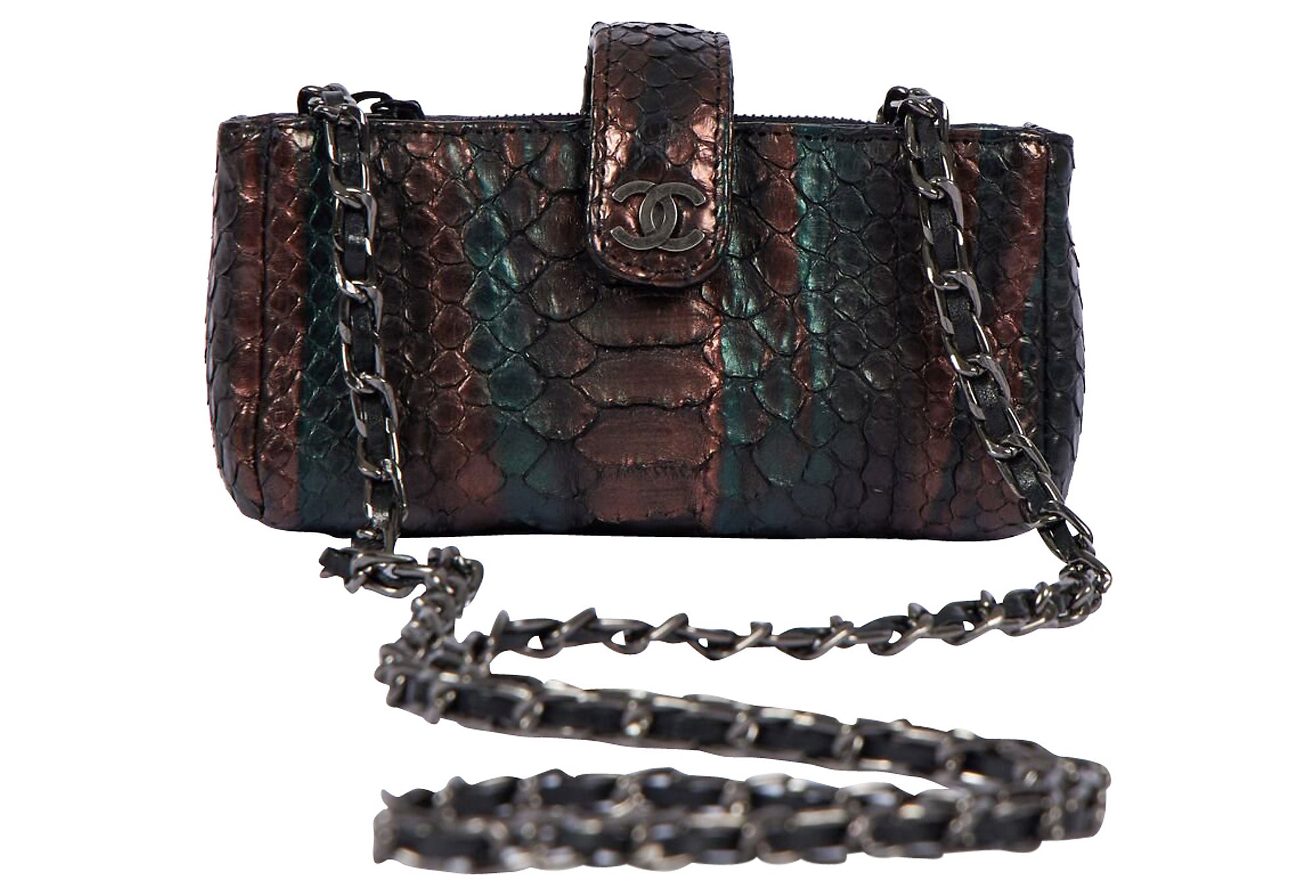 CHANEL - Python Snakeskin Green CC Kiss lock Shoulder Bag / Crossbody -  BougieHabit