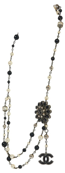 Chanel Black and White Pearl Enamel Long CC Necklace