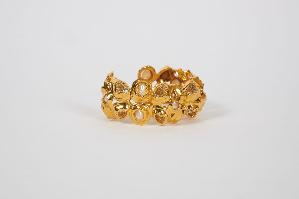 Chanel Textured Gold & Faux-Pearl Cuff
