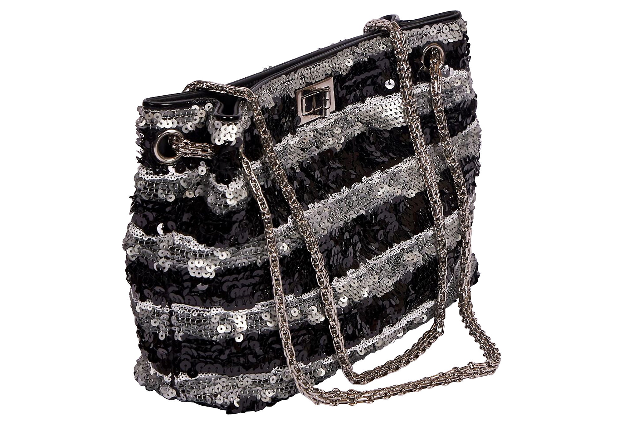 Chanel Black Silver Sequin Reissue Tote Bag at 1stDibs