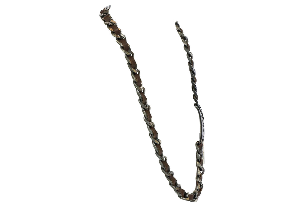 Chanel Dark Metal & Brown Leather Chain