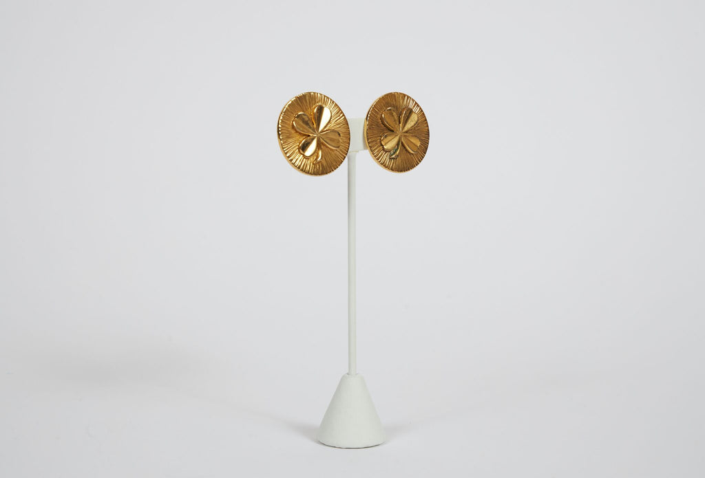 Chanel Large Gold Clover Clip Earrings