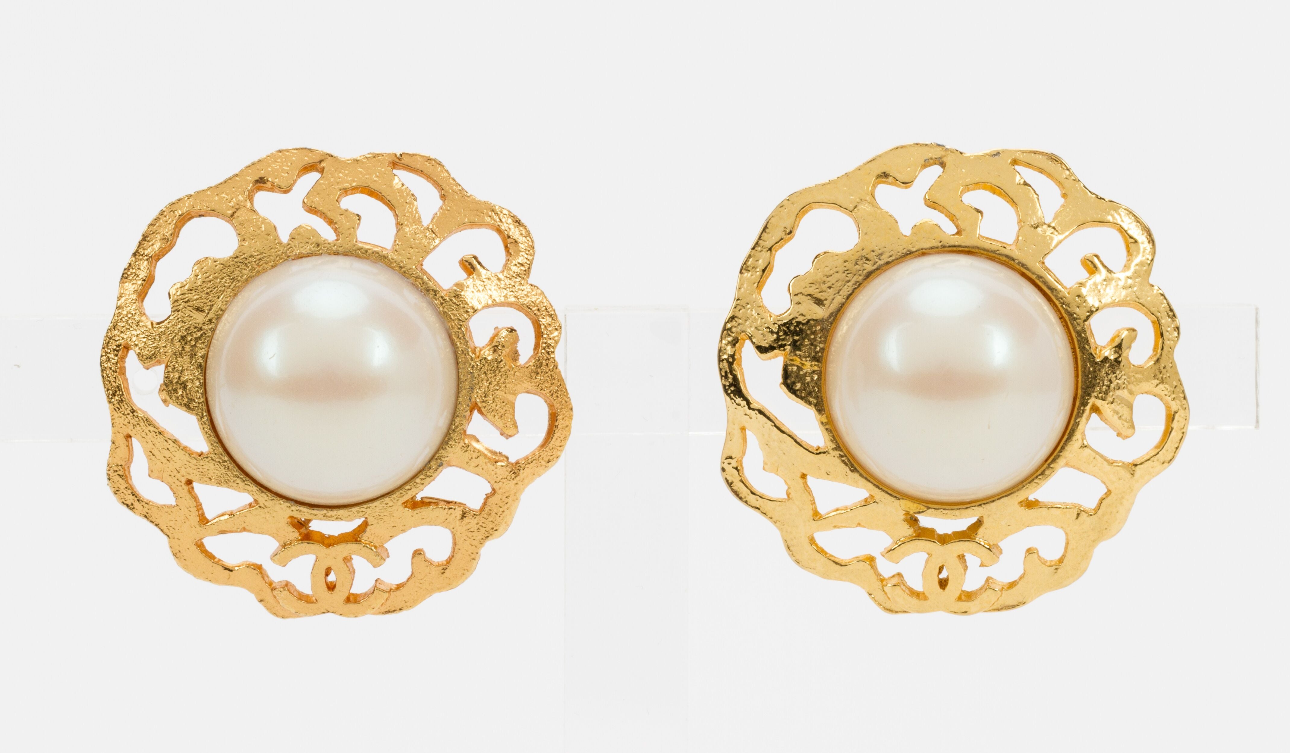 Chanel Large Gold & Pearl Clip Earrings - Vintage Lux