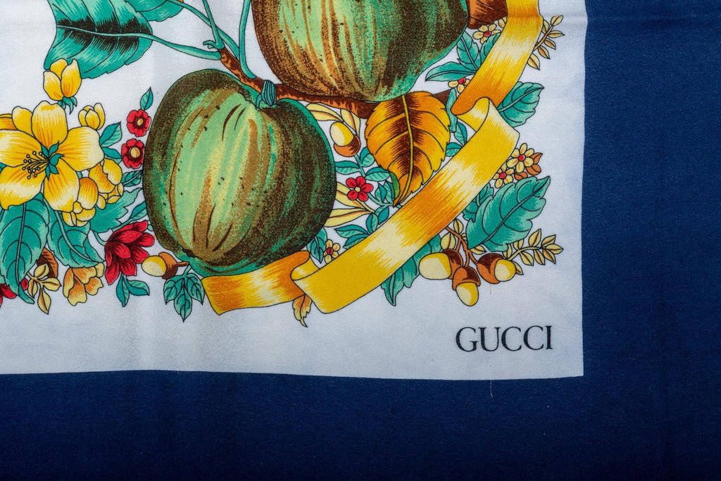 Gucci Floral & Fruits Navy  Silk Scarf