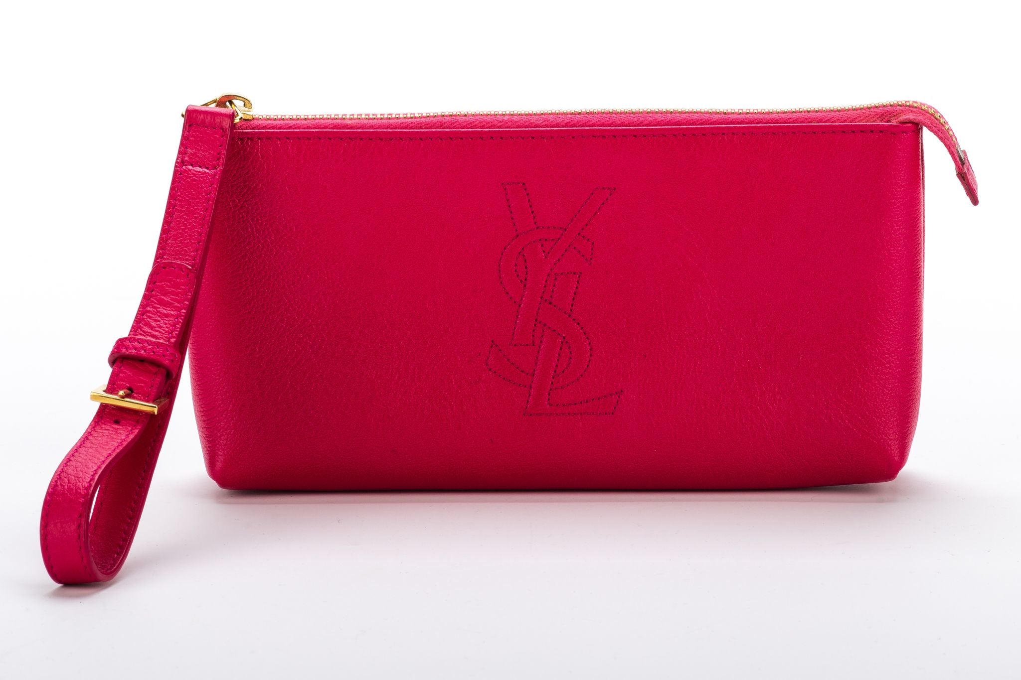 YSL Fuchsia Leather Wristlet Small Bag Vintage Lux