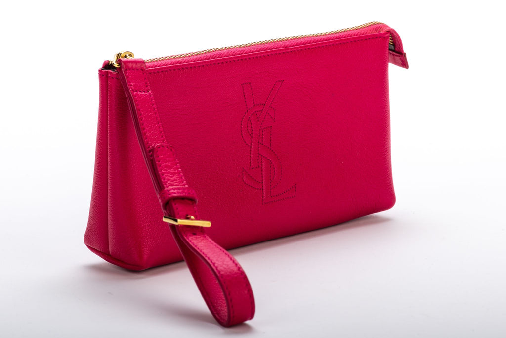 YSL Fuchsia Leather Wristlet Small Bag