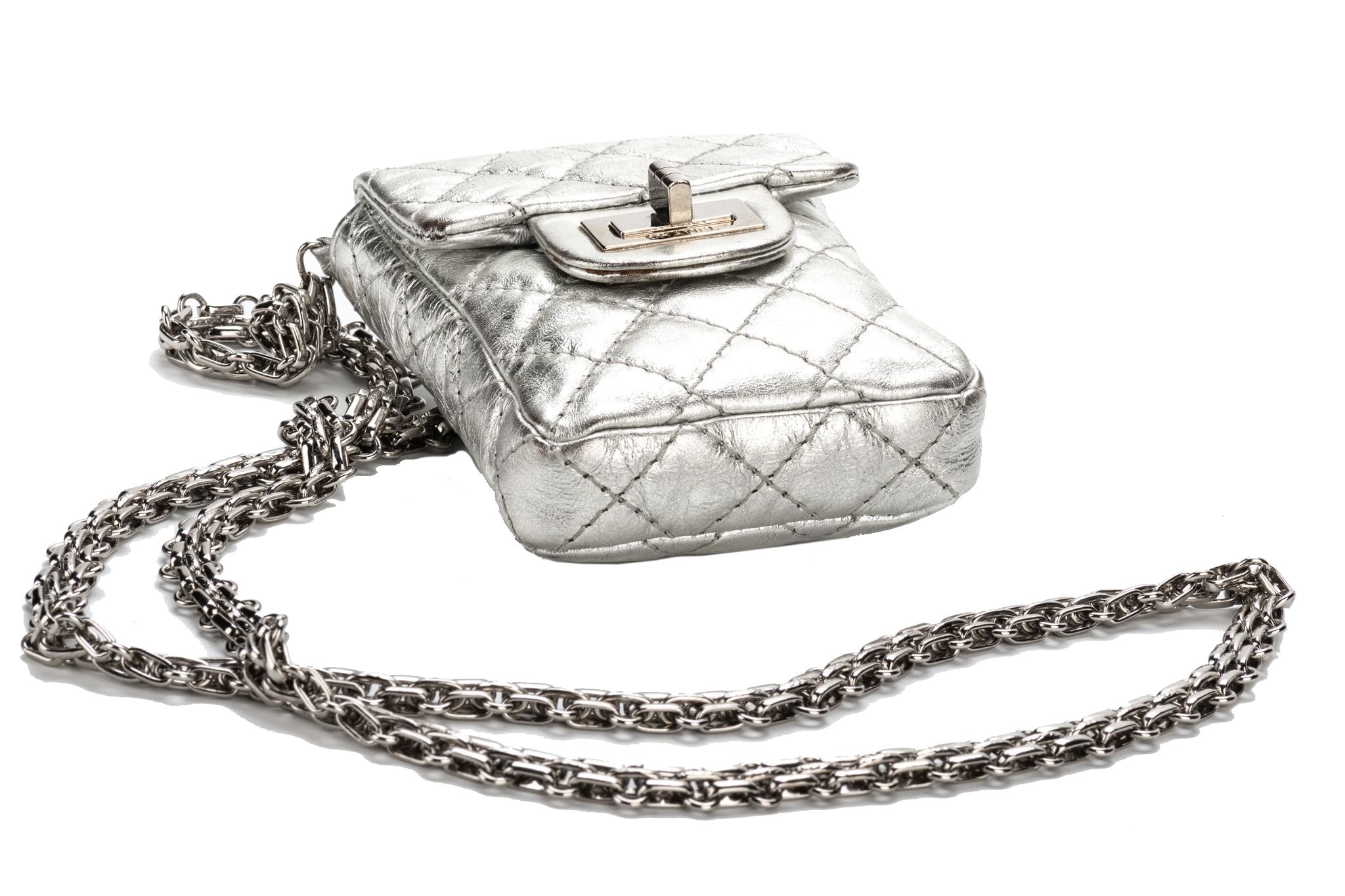 chanel silver handbag leather