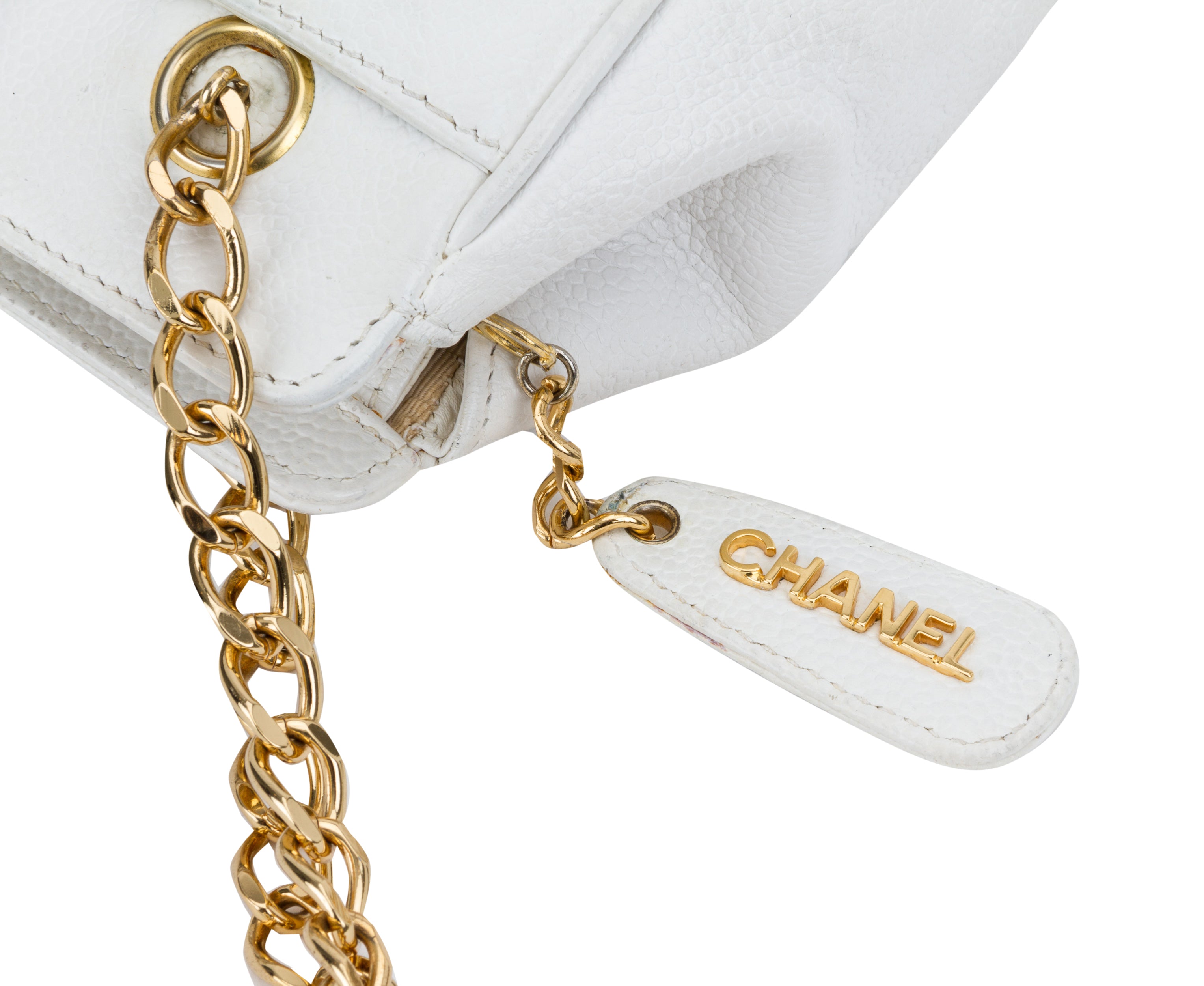 1990's VIntage Chanel White Caviar Shoulder Bag For Sale at 1stDibs