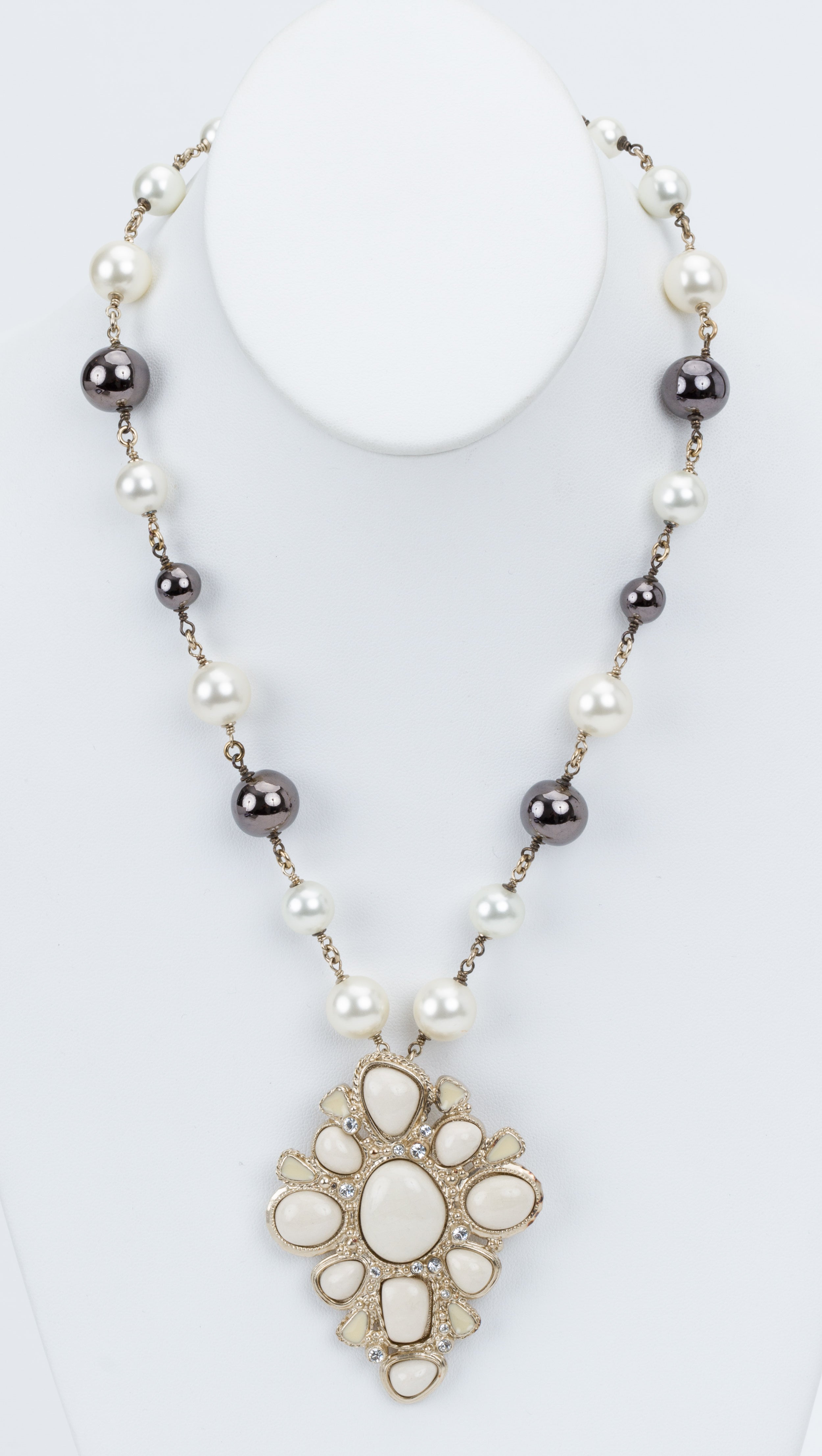 Chanel White & Gray Pendant Necklace - Vintage Lux