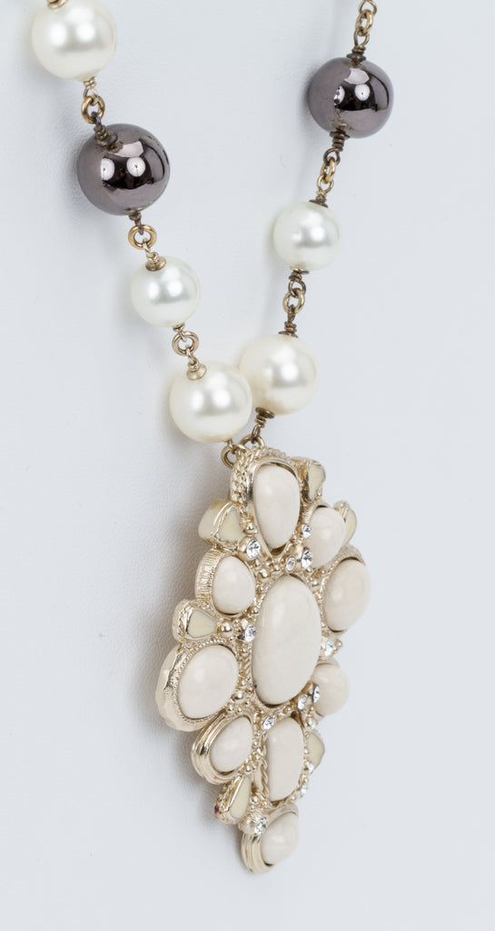 Chanel White & Gray Pendant Necklace