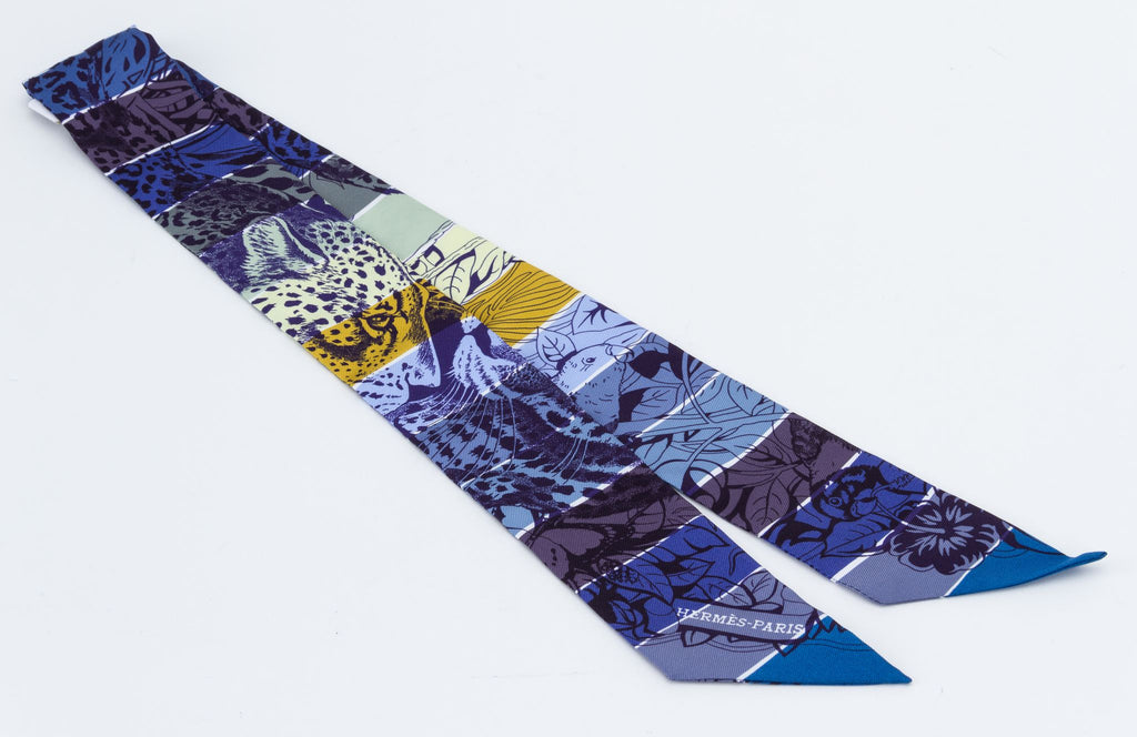 Hermes Ghepard Print blue  Silk Twilly