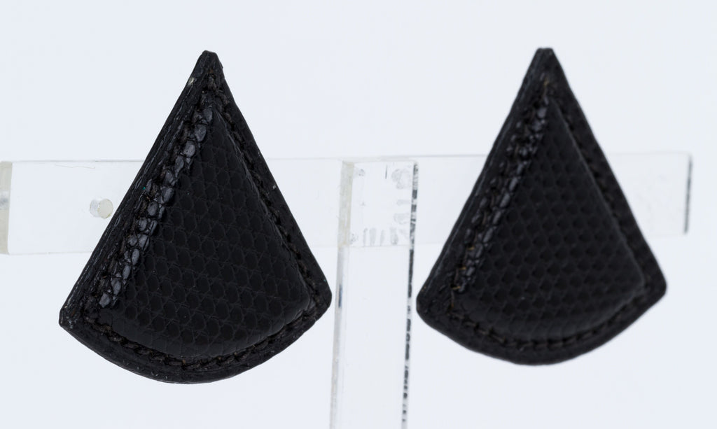Hermes Black Lizard Triangle Earrings