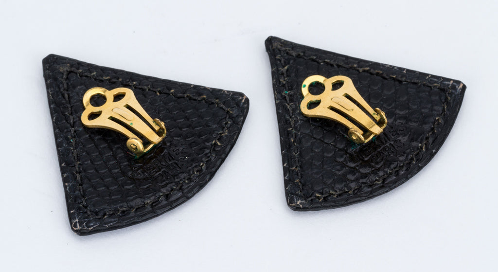 Hermes Black Lizard Triangle Earrings