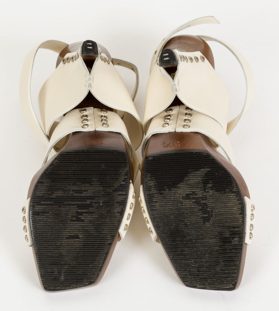 Chanel Cream Leather & Wood Sandals 37.5
