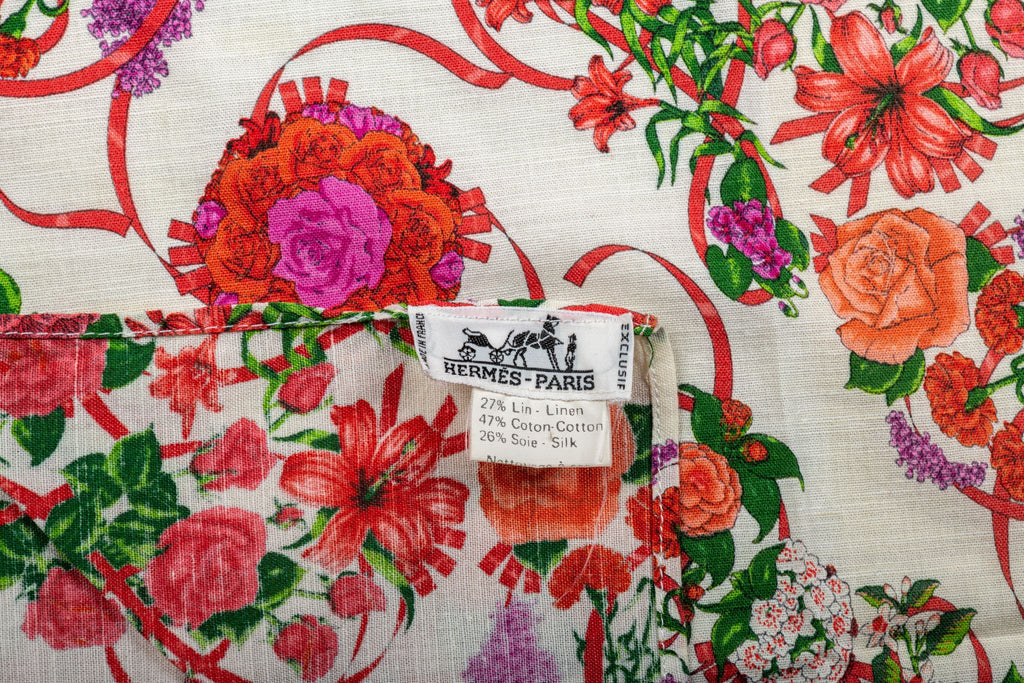 Hermès Vintage Flower Sarong Linen Silk