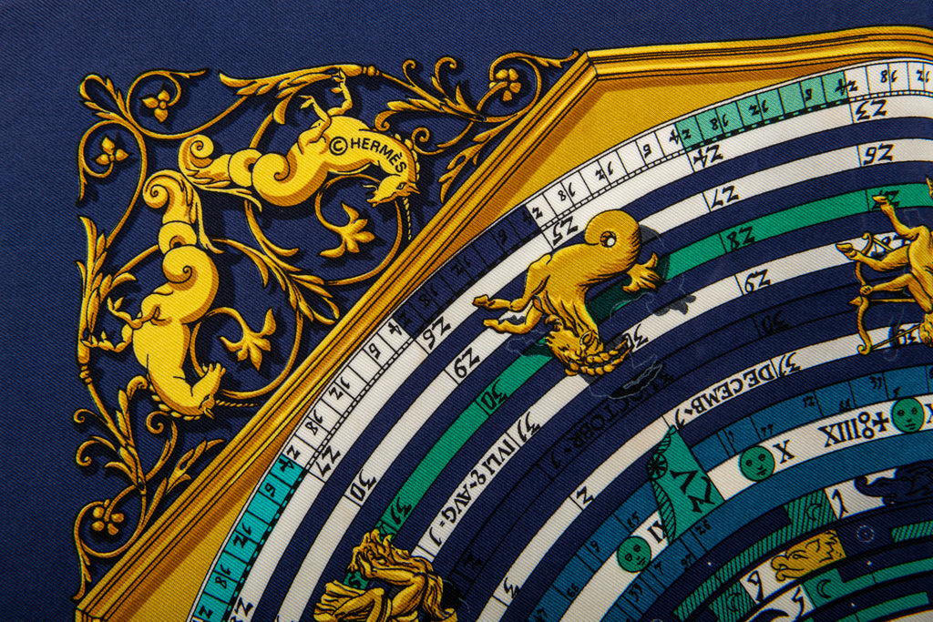 Hermès Navy Astrologie Silk Twill Scarf