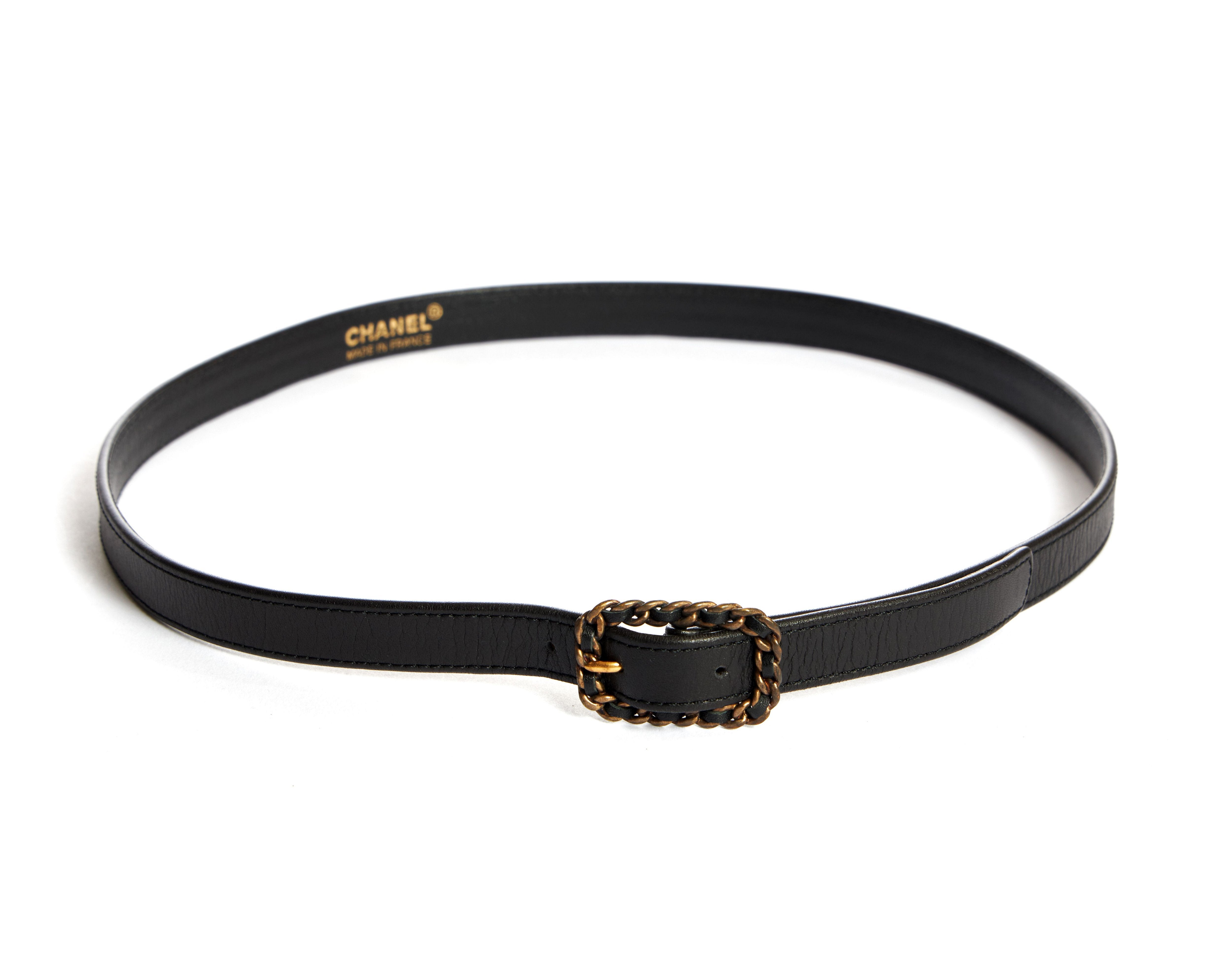 Chanel Black Leather CC Logo Reversible Slim Belt 85CM Chanel | The Luxury  Closet
