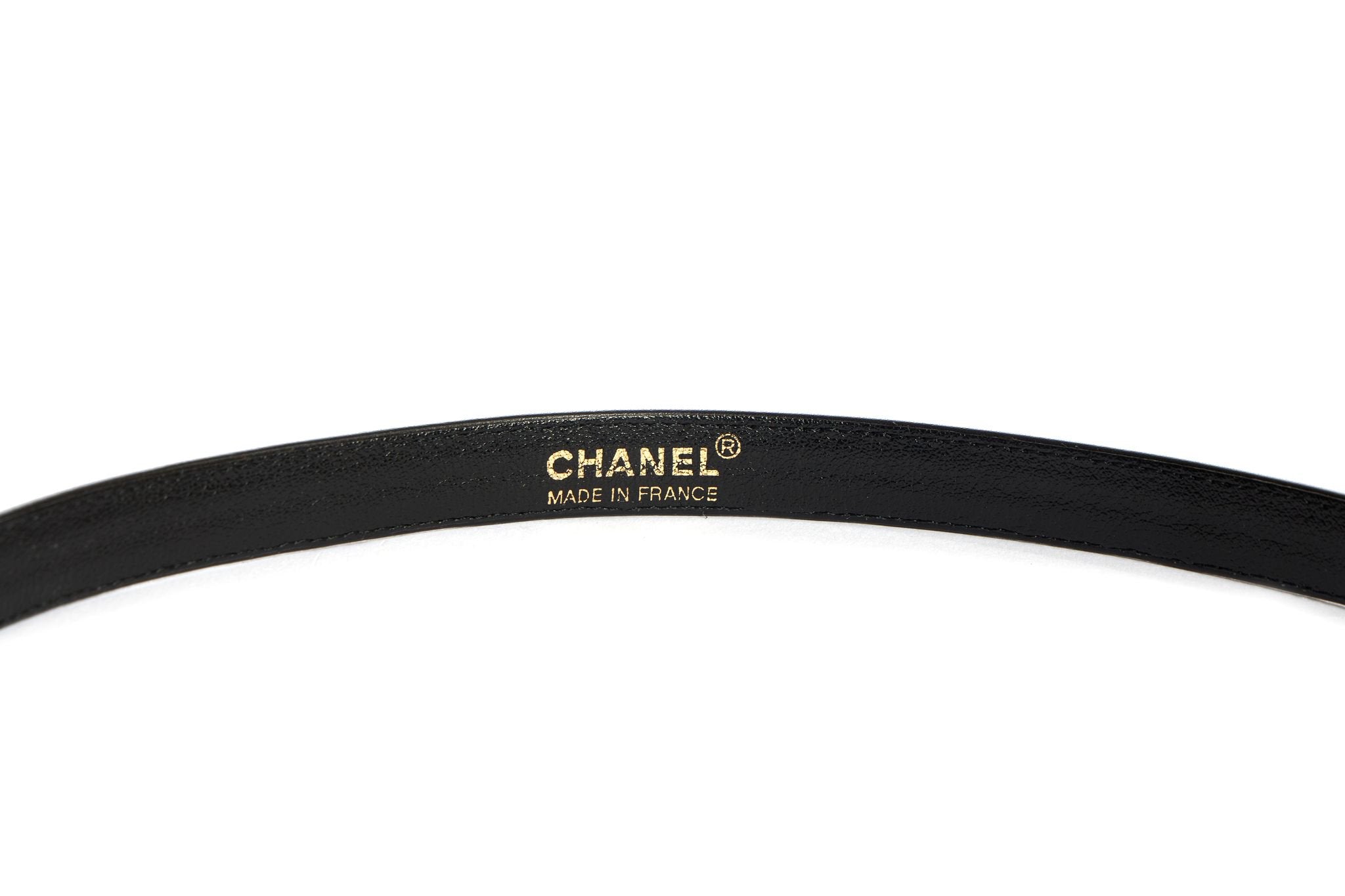 Chanel Thin Black Belt With Chain Buckle - Vintage Lux