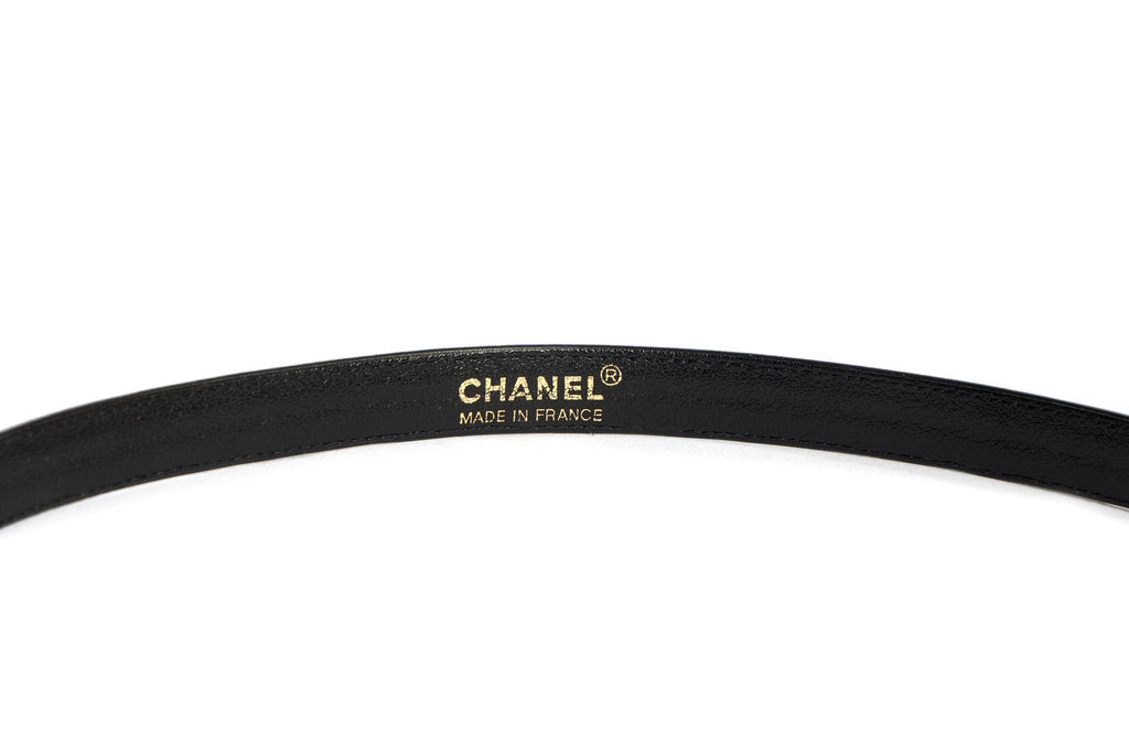 Chanel Thin Black Belt With Chain Buckle