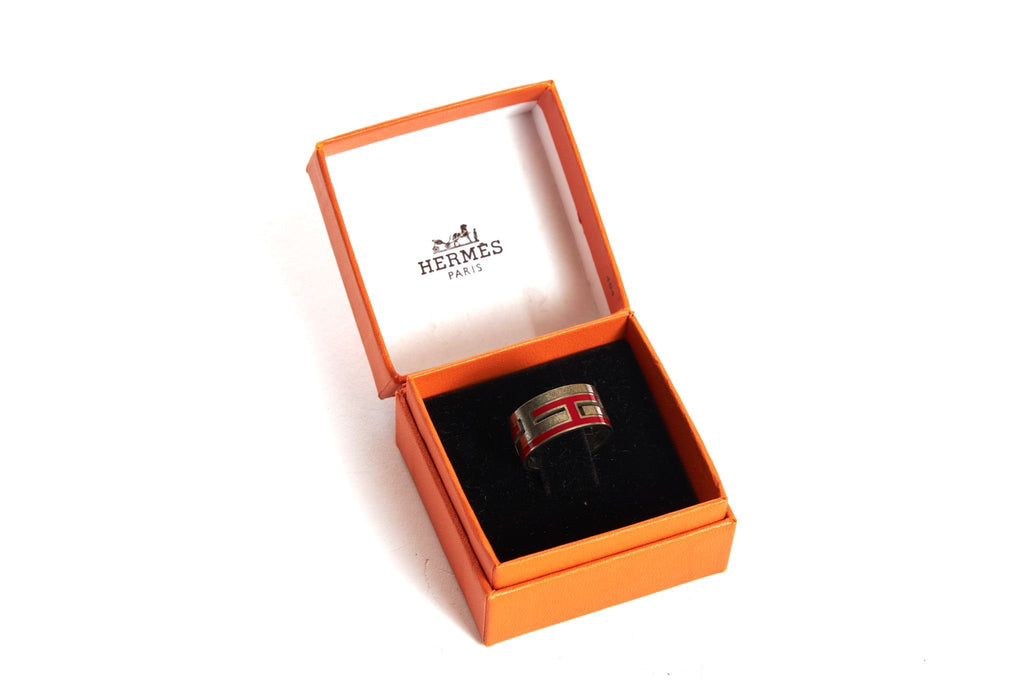 Hermès Red Enamel & Sterling Silver Ring
