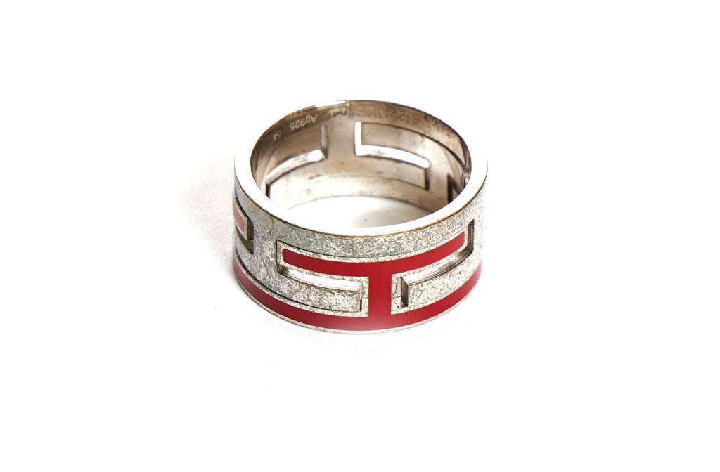 Hermès Red Enamel & Sterling Silver Ring