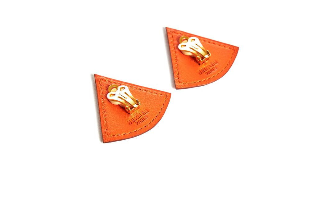 Hermès Orange Swift Triangular Earrings