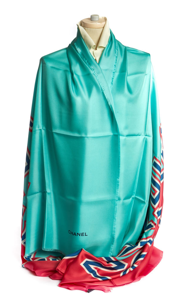 Chanel New Teal/Coral Oversize Shawl