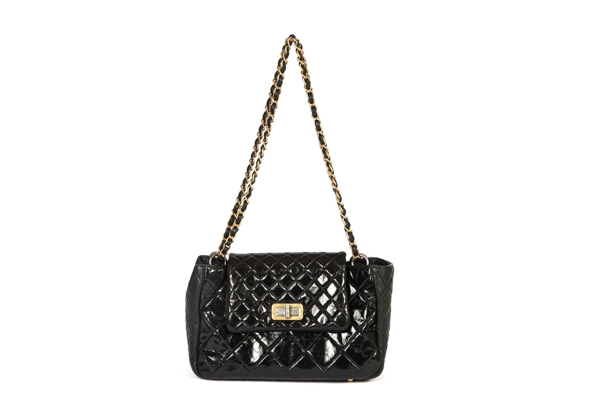 Chanel Black Quilted Patent Leather Medium Classic Double Flap Bag, myGemma