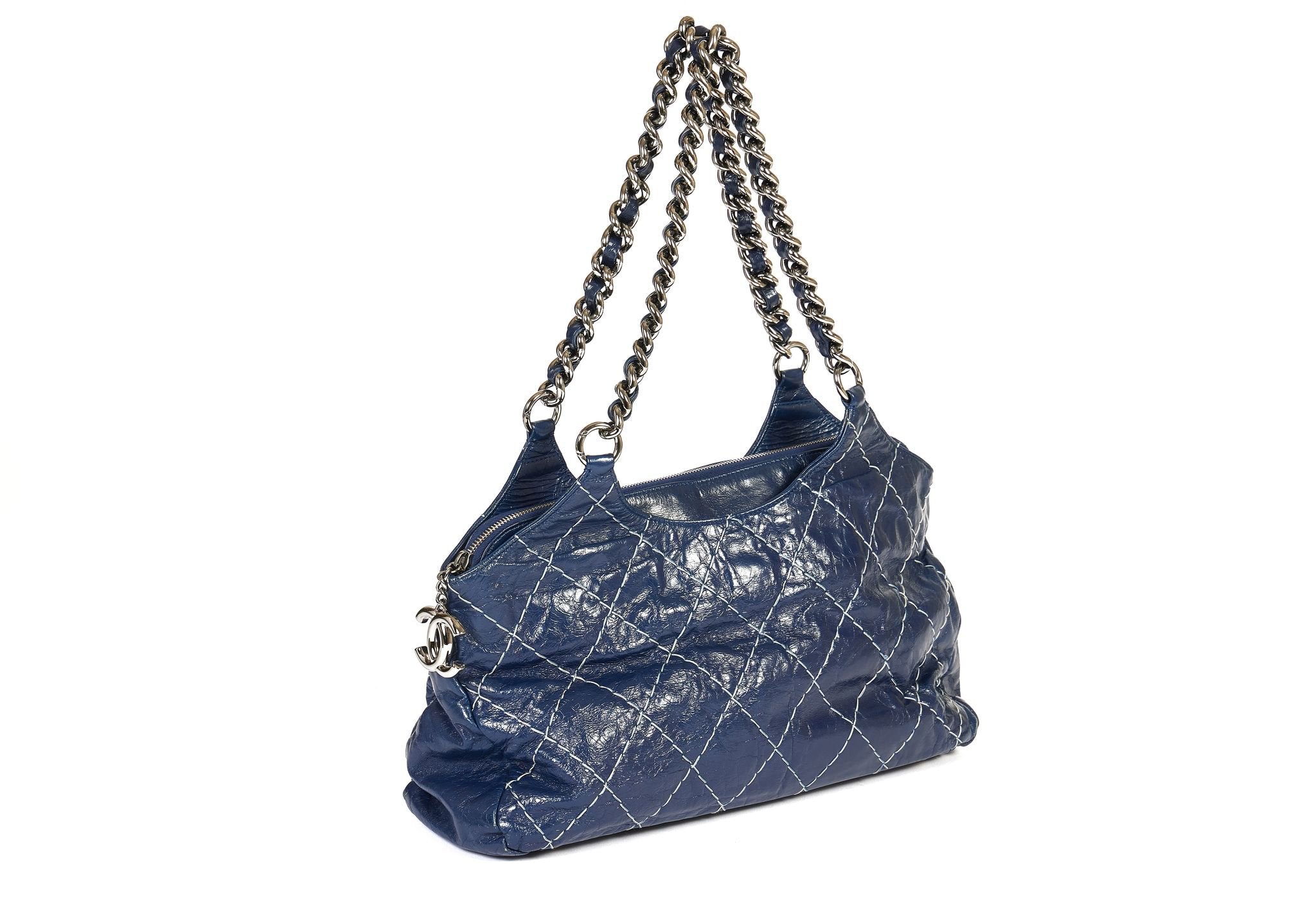 Handbags Chanel Chanel Chain Shoulder Bag Tweed Blue CC Auth 47496a