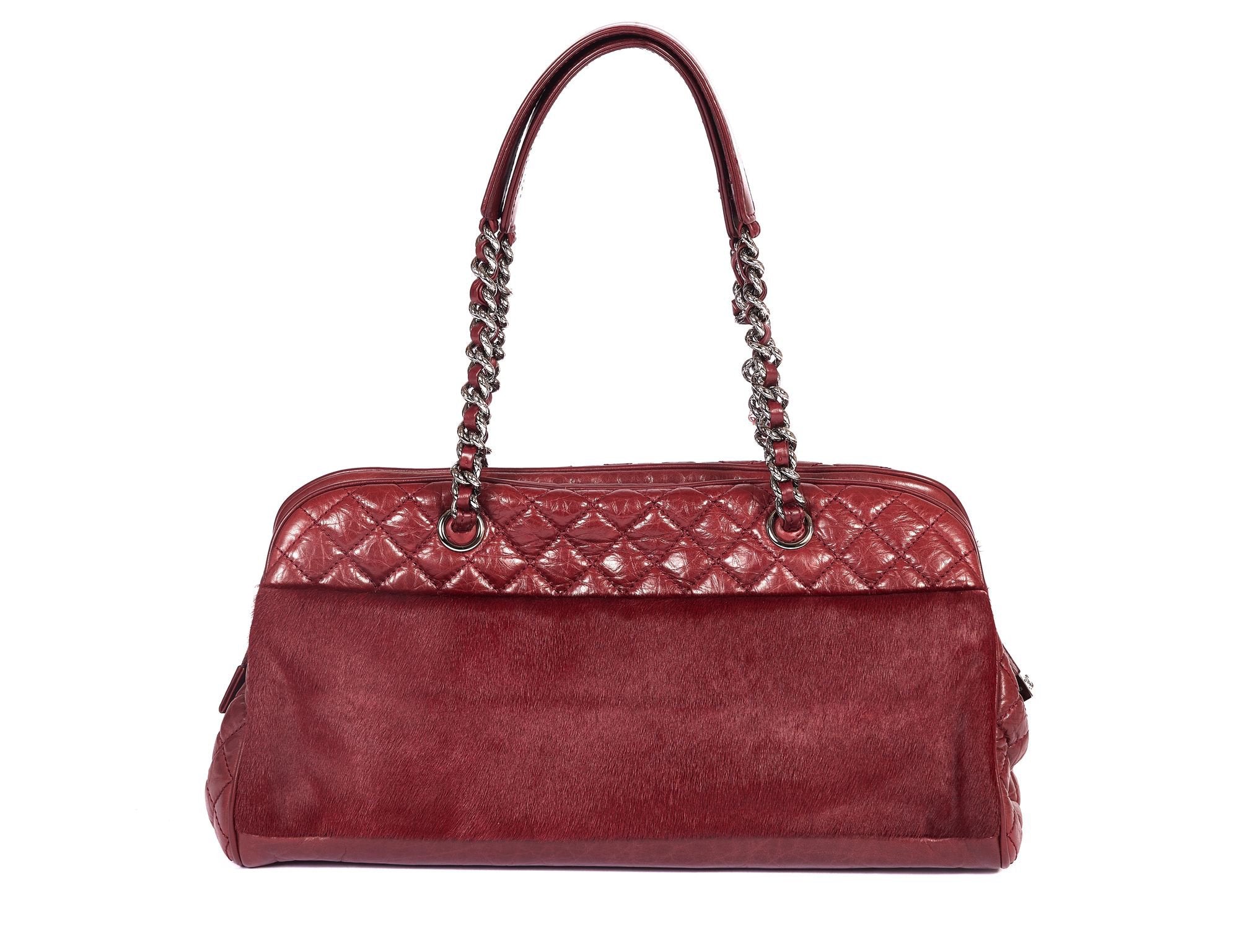 Chanel Burgundy Pony Hair Zipped Tote - Vintage Lux