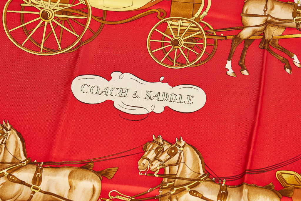 Herms Coach & Saddle Red Silk Scarf
