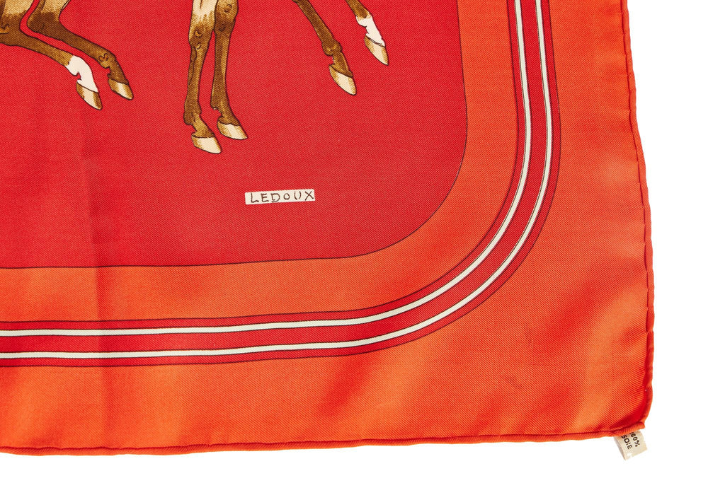 Herms Coach & Saddle Red Silk Scarf
