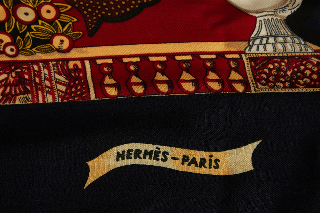 Hermès Paradis Du Roi Dark Red Shawl