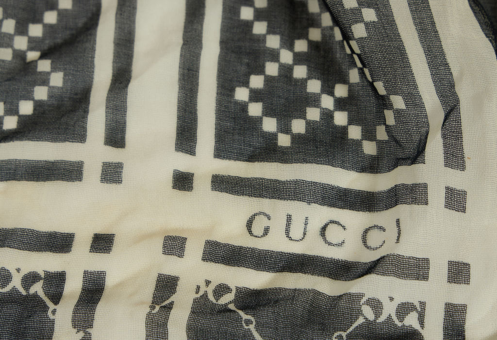 Gucci Linen Bamboo Blue & White Scarf