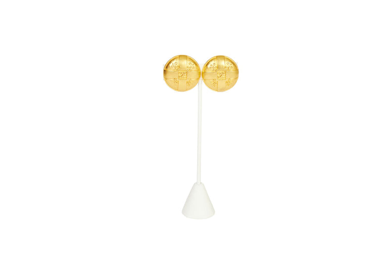 Lagerfeld Satin Gold Button Earrings