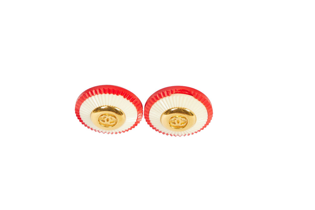 Chanel 70s Red & White Clip Earrings