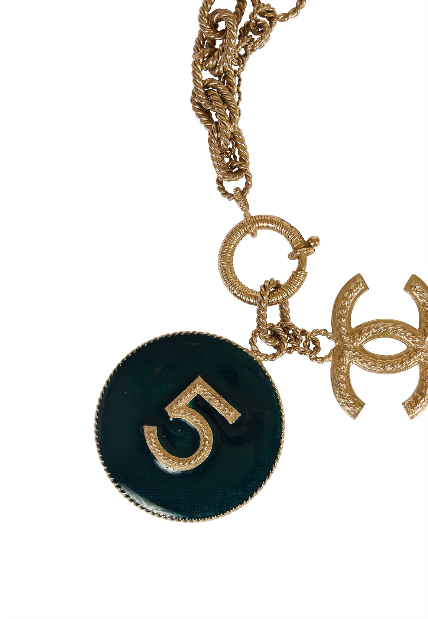 Chanel Vintage Black CC Enamel Necklace with Stone Charm