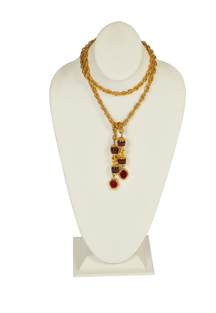 Chanel Rare Red Gripoix Lariot Necklace